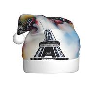 Chapeau de Noël en peluche adulte WHJSSF Tour Eiffel Paris peinture imprimée doux et confortable pour les fêtes danses Halloween