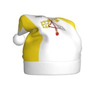 Chapeau de Noël en peluche avec drapeau du Vatican - Accessoire de costume festif - Doux au toucher - Parfait pour Noël et fêtes de fin d'année.