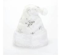 Chapeau de Noël en peluche douce blanche, chapeau de Père Noël, décoration de Noël blanche, chapeau de Nouvel An, fournitures de fête de vacances - Flocon de neige argenté