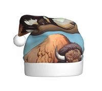 Chapeau de Noël en peluche pour adulte HJFCZH Cartoon American Bison Prints doux et confortable pour les fêtes, danses d'Halloween