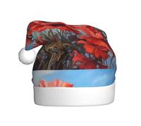 Chapeau de Noël en peluche pour adulte Motif coquelicots YYHHAOFA sur ciel bleu avec toucher doux pour fête de Noël Convient pour homme et femme
