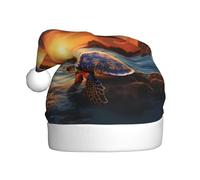 Chapeau de Noël en peluche pour adulte - Motif tortue de mer - Coucher de soleil - Doux et confortable - Pour les fêtes, danses, Halloween