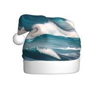 Chapeau de Noël en peluche pour adulte Motif vague de mer bleue WHJSHOP doux et confortable pour les fêtes, danses d'Halloween