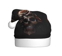 Chapeau de Noël en peluche pour adulte WHJSHOP noir motif tête de mort rose doux et confortable pour les fêtes, danses d'Halloween