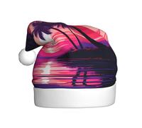 Chapeau de Noël en peluche pour adulte WHJSHOP Palm Tree Violet Sunset Pattern avec toucher doux pour fête de Noël