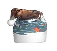 Chapeau de Noël en peluche pour adulte WHJSHOP Wolves in the Waves Image douce et confortable pour les fêtes, danses d'Halloween