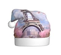 Chapeau de Noël en peluche pour adulte WHJSSF Paris Street Tour Eiffel Rose Imprimé floral Doux et confortable pour les fêtes danses Halloween