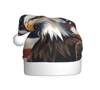 Chapeau de Noël en peluche pour adulte WHJSSF Patriotique Aigle chauve avec drapeau américain imprimé doux et confortable pour les fêtes, danses d'Halloween