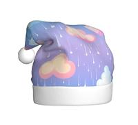 Chapeau de Noël en peluche pour adulte YYHHAOFA arc-en-ciel nuages gouttes de pluie image avec toucher doux pour fête de Noël adapté pour homme et femme