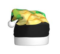 Chapeau de Noël en peluche pour adulte YYHHAOFA Caméléon mangeant des chips de pommes de terre Image douce au toucher pour fête de Noël
