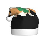 Chapeau de Noël en peluche pour adulte YYHWHJDE Little Corgi tenant un trèfle imprimé avec toucher doux pour fête de Noël