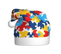 Chapeau de Noël en peluche pour adulte YYHWHJDE sensibilisation à l'autisme Pièces de puzzle Impression cœur doux et confortable pour les fêtes, danses d'Halloween