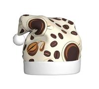Chapeau de Noël en peluche pour adulte YYHWHJDE Tasse à café et grains de café Impression doux et confortable pour les fêtes, danses d'Halloween