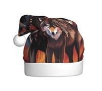 Chapeau de Noël en peluche pour adulte YYHWHJDE Wolf Totem avec impression feu avec toucher doux pour fête de Noël