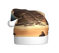 Chapeau de Noël en peluche rêvant des pyramides de Khufu, accessoire de costume festif, doux au toucher, parfait pour Noël et fêtes de fin d'année.