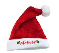 Chapeau de Noël en peluche rouge pour adultes et enfants - Joli Père Noël brodé