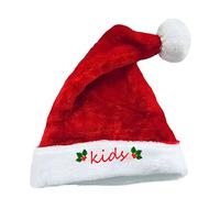 Chapeau de Noël en peluche rouge pour adultes et enfants - Joli Père Noël brodé