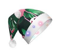Chapeau de Noël lumineux à LED avec imprimé flamant rose et feuille verte, chapeau de Père Noël en peluche amusant, décorations de Noël.
