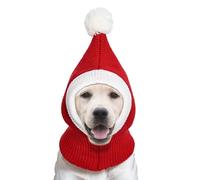 Chapeau de Noël tricoté avec pompon, bonnet d'hiver chaud pour animal domestique avec cou et oreilles, couvre-chef amusant au crochet pour grands chiens, rouge et blanc, taille L
