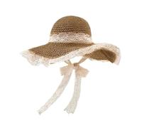 Chapeau de paille à large bord ajouré en dentelle for femme, tissé à la main, style bob coréen, idéal for la plage et les balades à la plage. Chapeau pliable avec protection solaire.(Coffee)