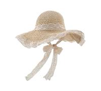 Chapeau de paille à large bord ajouré en dentelle for femme, tissé à la main, style bob coréen, idéal for la plage et les balades à la plage. Chapeau pliable avec protection solaire.(Beige)