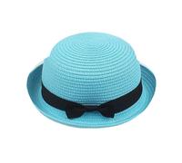 Chapeau de Paille Anti UV pour Fille Chapeaux de Soleil D'été pour Enfant avec Noeud Casquette Protection Solaire Pliable Chapeau Fedora à Dessus Plat et Rond
