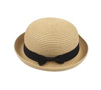 Chapeau de Paille Anti UV pour Fille Chapeaux de Soleil D'été pour Enfant avec Noeud Casquette Protection Solaire Pliable Chapeau Fedora à Dessus Plat et Rond