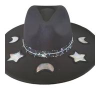 Chapeau de paille avec découpes réfléchissantes, prismes, diffraction, respirant, tissé à la main, pour un moment magique en plein air, arc-en-ciel, Motif uni noir, Taille unique