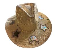 Chapeau de paille avec découpes réfléchissantes, prismes, diffraction, respirant, tissé à la main, pour un moment magique en plein air, arc-en-ciel, Beige tressé, Taille unique