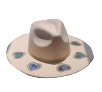 Chapeau de paille avec découpes réfléchissantes, prismes, diffraction, respirant, tissé à la main, pour un moment magique en plein air, arc-en-ciel, Motif uni beige, Taille unique