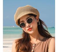 Chapeau De Paille Casquette Octogonale Paille Femmes Été Mince Gavroche Casquette Peintre Réglable Béret Maille Respirant Boinas Para Mujer,Kaki,56-58Cm