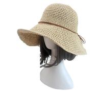 Chapeau De Paille Chapeau de soleil for femmes, Chapeau de paille en raphia avec nœud papillon, Chapeau d'été pliable à large bord, Chapeau de plage for femmes Chapeau Paille Femme(Hat light Khaki)