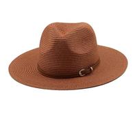 Chapeau de paille de couleur unie avec ceinture à large bord, unisexe, chapeau de plage pour femmes, casquette panama jazz, 14 Caramel, M