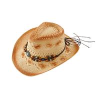 Chapeau de paille de cowboy en perles pour la protection solaire pour hommes et femmes, chapeau de cowboy en paille tissée avec large bord noir pour garçons, femmes, hommes, jeunes, enfants, femmes