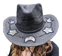 Chapeau de paille de cowgirl fait à la main, chapeau prisme pour l'été, la plage, la prise de photos, protection solaire et chapeau d'ombrage pour femme, Black Moon., Taille unique