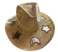 Chapeau de paille de cowgirl fait à la main, chapeau prisme pour l'été, la plage, la prise de photos, protection solaire et chapeau d'ombrage pour femme, Beige Moon, Taille unique