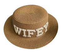 Chapeau de paille de soleil avec dessus plat pour la mariée, accessoire d'été, plage pour enterrement de vie de jeune fille, tribus et mariages, chapeau de mariée pour femme, mariage pour enterrement
