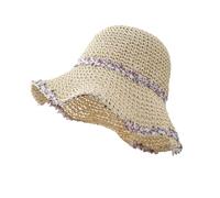 Chapeau de paille de voyage pour femmes d'été respirant dentelle dentelle découpe crème solaire chapeau grand côté côtier pare-soleil chapeau Rkz378, violet, Taille unique