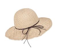 Chapeau de Paille d'Eté pour Femme Chapeau de Soleil Anti-UV Pliable Capeline Large Bord Protection Soleil UPF50+ Fedora Réglable Chapeau de Plage Respirant Décoration Vacances pour Extérieur Pêche