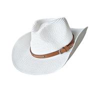 Chapeau de paille élégant Panama à large bord, coupe-vent, pliable, pour la plage, les activités de plein air, les vacances, protection solaire, blanc, M