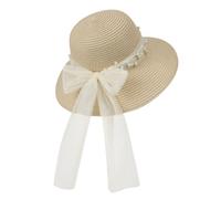Chapeau de Paille élégant pour Femme avec de Perles et nœud idéal pour l'été Parfait pour Les Vacances la Plage et Les Assorti aux Robes Tenues Quotidiennes et Maillots de Bain adapté à Toutes