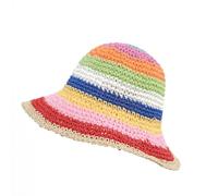 Chapeau de Paille en Bord de Mer Protection Solaire Capeline Été Large Bord Anti-UV Respirant Chapeau de Soleil Pêcheur Arc-En-Ciel Chapeaux Panama Tricoté Fait à la Main pour Femme Plage Voyage
