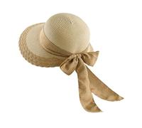 Chapeau de Paille Été Respirant pour Femmes Filles Casquette Visière Large Bord Anti-UV UPF 50+ Chapeaux de Plage au Bord de la Mer Capeline Pliable avec Noeuds Panama Chapeau de Pêche Extérieur