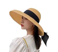 Chapeau de paille Fedora à large bord pour femme - Chapeau de paille d'été pliable - Chapeau de plage enroulable - Protection UV - Chapeau de paille pour voyage en plein air - Chapeau melon tendance
