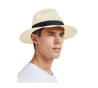 Chapeau de paille Fedora Unisexe Blanc Bords Larges Protection Solaire UV - Taille L 59-61 cm Ajustable pour Plage et Été M