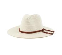 Chapeau de paille occidental tissé à la main respirant soleil britannique élégant ceinture tressée paille panama chapeau de soleil pour homme, Blanc laiteux, Taille unique