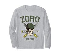 Chapeau de Paille One Piece Pirate Hunter Roronoa Zoro Logo Anime Manche Longue, Unisexe pour Adultes, Gris Chiné, S