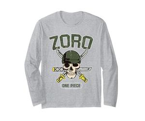 Chapeau de Paille One Piece Pirate Hunter Roronoa Zoro Logo Anime Manche Longue, Unisexe pour Adultes, Gris Chiné, XL