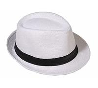 Chapeau de paille Panama Fedora Trilby Gangster Chapeau de soleil avec ruban en tissu street style - Blanc - Large
