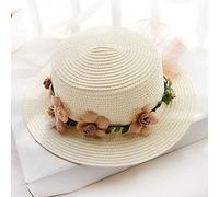Chapeau De Paille Parent-Enfant Été Femmes Chapeau De Soleil Seau Cap Beige Dentelle Bowknot Fleurs Ruban Plat Top Chapeau De Paille Chapeaux De Plage Panama,Style10,Enfant 48-52Cm